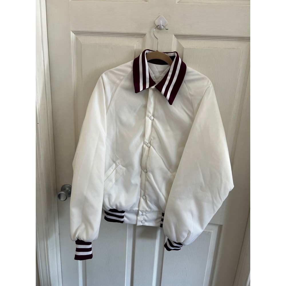 Vintage Majestic Men's Varsity Bomber Jacket White Maroon Size Large